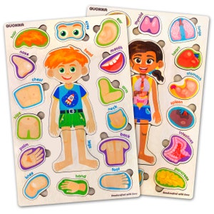 Wooden Puzzles for Toddlers 2 3 4 Year Old -  Montessori Toddlers Puzzles for Kids by QUOKKA -  Preschool Toy for Learning Human Body Parts