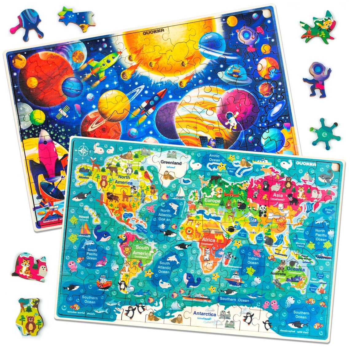 Jigsaw Puzzles for Kids Ages 6810 Set of 2 Wooden 100 Piece Etsy