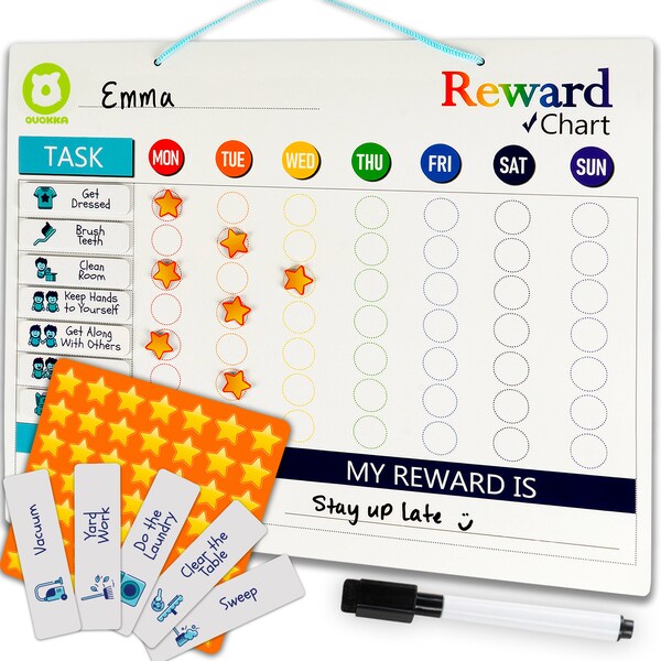 Magnetic Chart And Chore Chart Also Hangs on The Wall for Kids, 12 x 16 inch, , Includes 99 Magnets and Accessories, Accomodates All Ages
