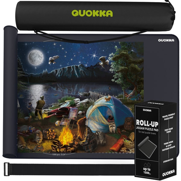 QUOKKA Puzzle Mat Roll Up for Jigsaw Puzzles 1500 pcs | 46” x 26” Portable Grey Carbon Non-Slip Rubber Bottom with 3 mm Polyester Top |