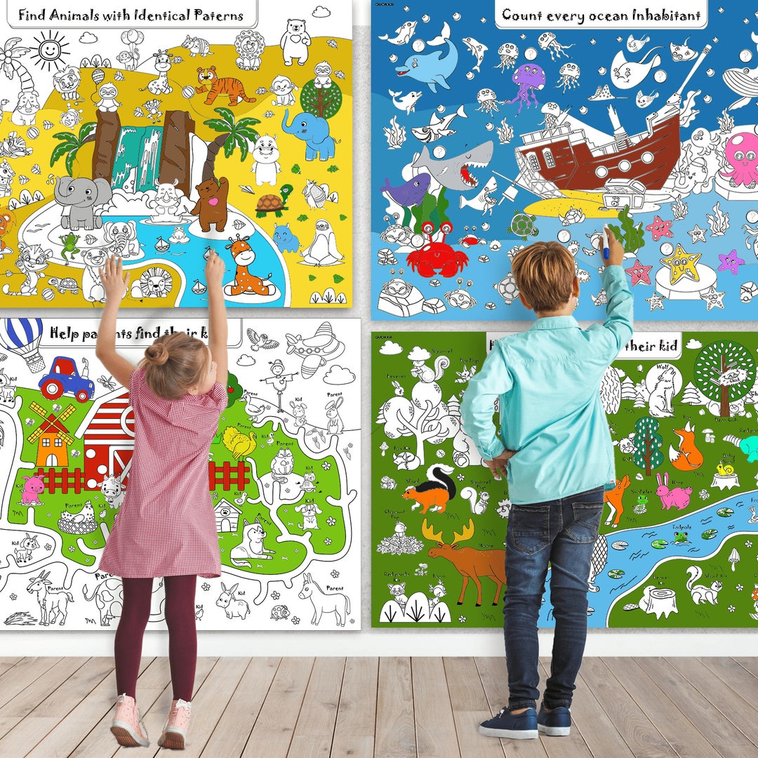 QUOKKA 4 SET Giant Coloring Poster for Kids Large Coloring Poster for ...