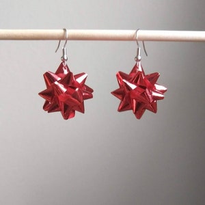 Traditional Christmas bow earrings, christmas earrings, red Christmas bow, Bow dangle earrings, unique jewelry, xmas earrings