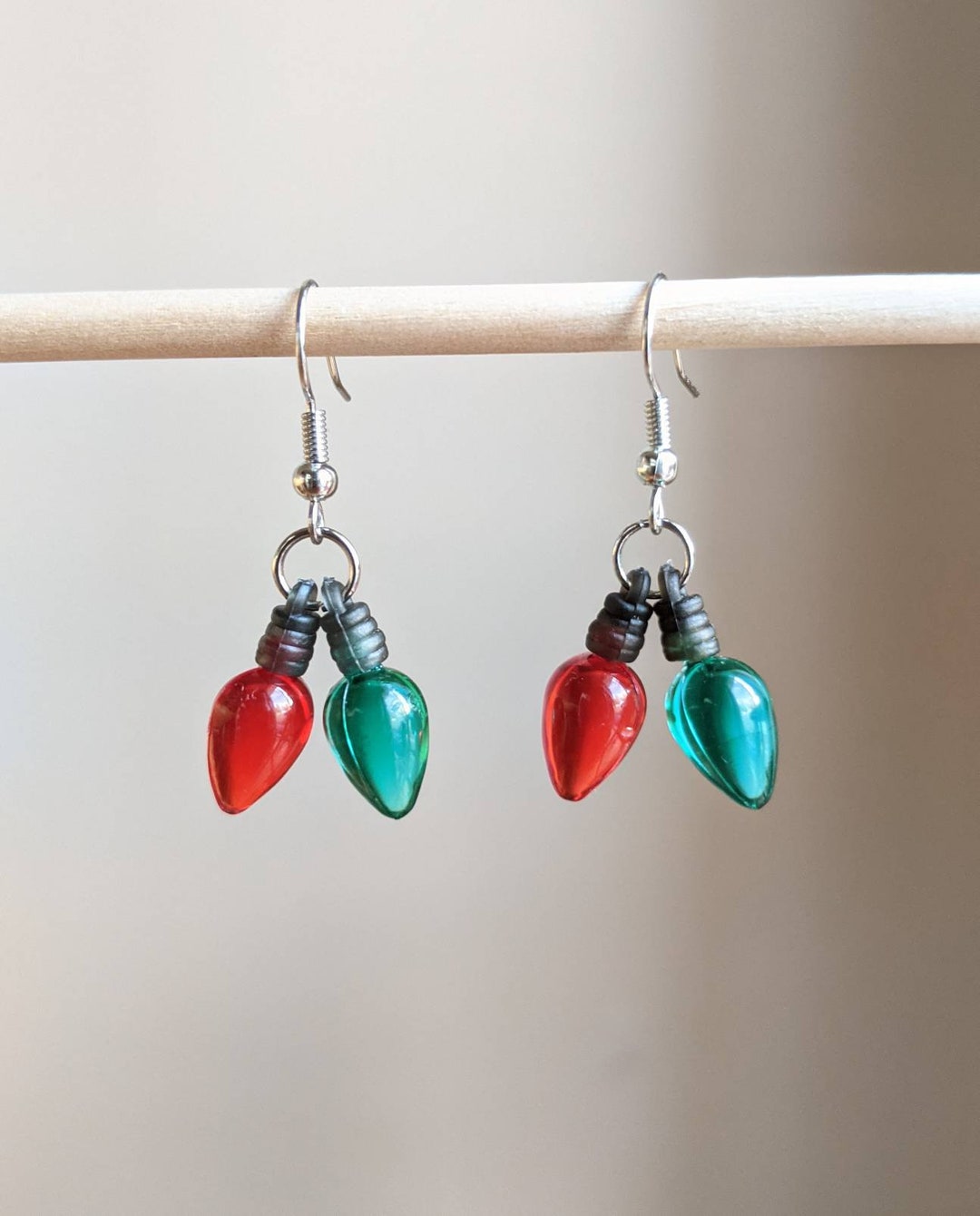 Mini Christmas Light Earrings, Red and Green Jewelry, Xmas Jewelry