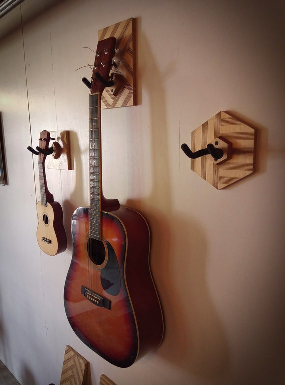 Plywood Guitar Hanger Decorative Guitar Hook Wood Wall Art Mosaic Guitar  Wall Mount Guitar Stand Gifts for Musicians 