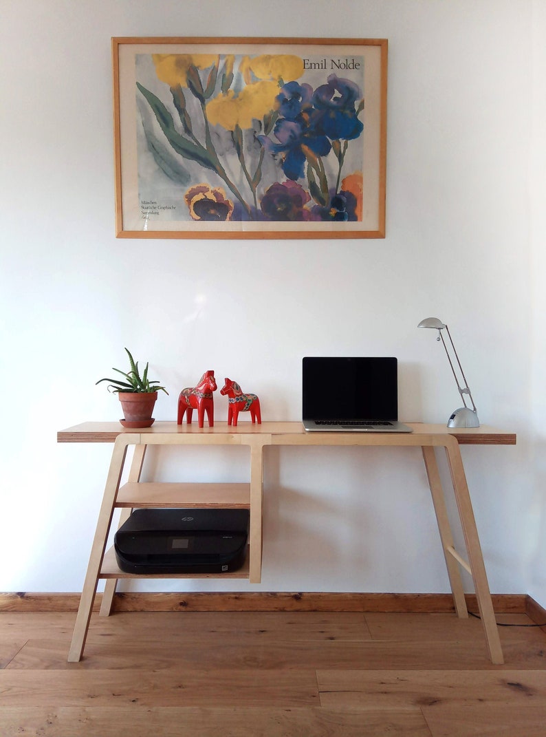 Birch Plywood Desk With Shelves Computer Table Compact Etsy UK