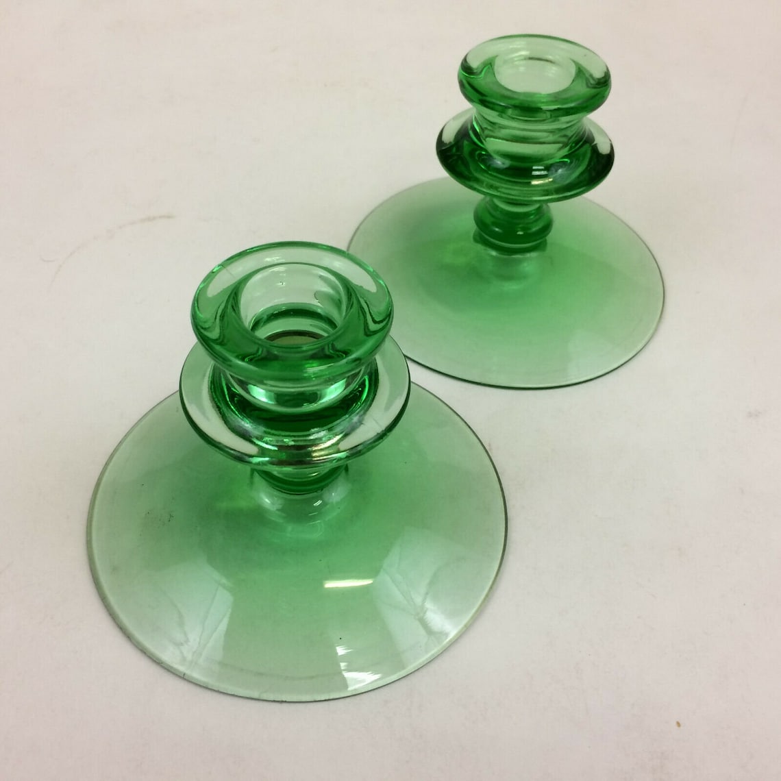 Green Depression Glass Candle Holders Candlesticks Set Of 7 Etsy