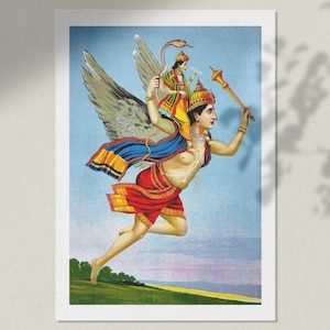 Vishnu print, Bhagwan Vishnu on garuda poster, Hindu god Narayan, Indian wall art