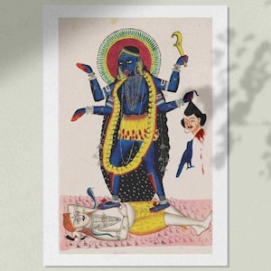 Ma Kali print, Kali poster, Kalighat painting style, Hindu wall art, Goddess Kali poster