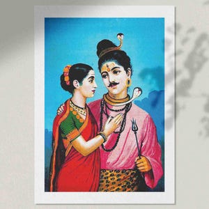 Yugal roop of Bhagwan Shiva and Devi Parvati, Shiva ji as householder poster, Hindu gods art