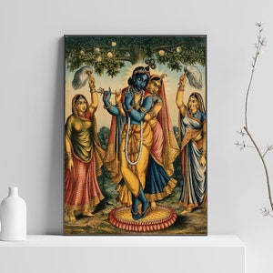 Radha Krishna painting, Krishna poster,Indian art, Krishna Radha, Krishna picture, Indian god print, Hare Krishna, Krsna, Vrindavan