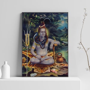 Shiva poster, meditating Shiva painting, Hindu god picture, Bhagwan Rudra Mahadev in meditation, Mahakala Bhagwan Shankar print