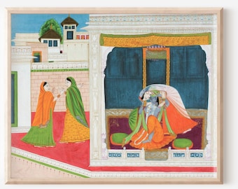 インドの神ラーダー・クリシュナのファインプリントポスター
