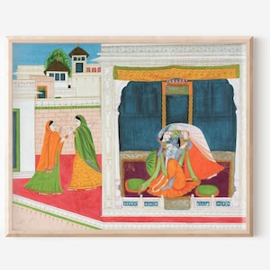 Radha Krishna miniature painting 2, Bhagwan Radha Krishna poster, Krishna art