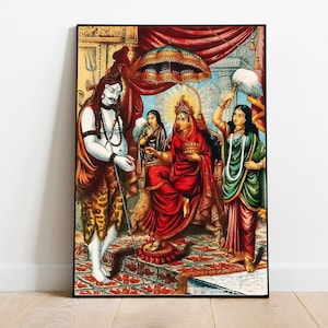 Devi Annapoorna giving food to Lord Shiva in Varanasi,Ma Annapurna art, Shiva Parvati print, Shiva print, Hindu God print