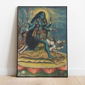 Kali poster, Kali painting, Ma Kali print, divine feminine art, Mother Kali on shava turning it into Shiva, Kali, tantra goddess