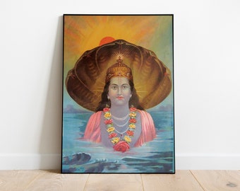 Vishnu Art Print, Hindu God Poster, Vintage Indian Deity