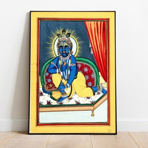 Baby Krishna Art Print, Eating Butter, Indian God Poster