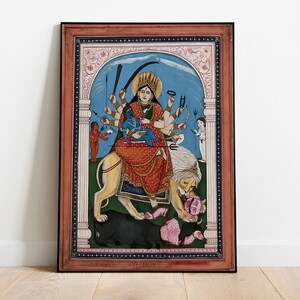 Ma Mahishasura mardini Durga art, Shiva Shakti poster, goddess Durga and Shiva print,Indian painting, Indian devotional print
