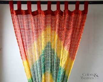 Colorful red green and yellow curtain panel, Bandhani curtains sheer, Indian bohemian decorative curtain