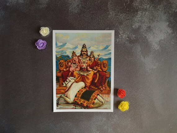 Shiva Parvati Ganesh With Nandi in Kailash Poster Shiva image
