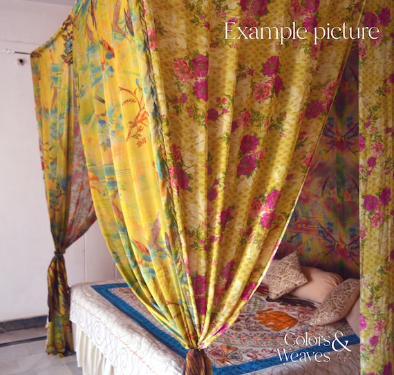 Custom Sari Bed Canopy: Bohemian Cottagecore Decor
