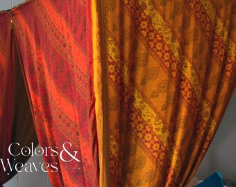 Red and Yellow Sari Bed Canopy, Boho Paisley Decor