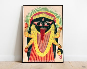 Vintage Kali Goddess Art Poster, Indian Religious Print (Digital Print)