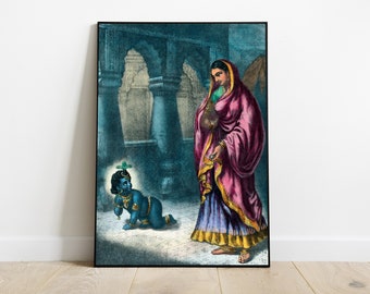 Baby Krishna Art Print, Yashoda Maiyya, Hare Krishna Poster