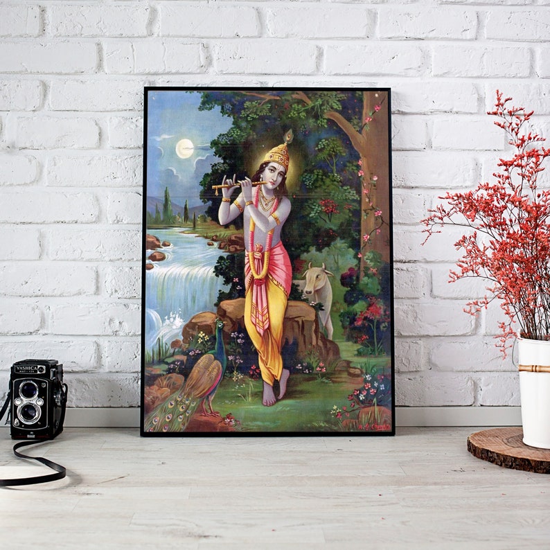 Shri Krishna Wall Art Muralidhar Sri Krsna at Night Poster Etsy