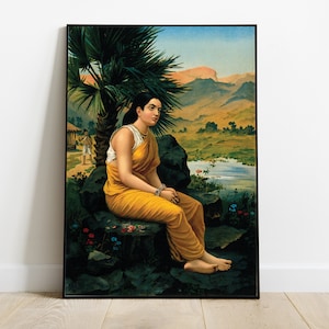 Ma Sita Vanvas poster, Goddess Sita print, Ma Sita in Ashok vatika art, Indian devi print