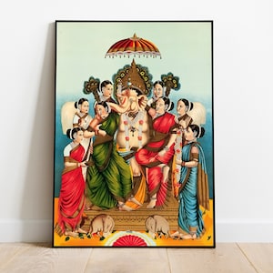 Ganesh poster, Ganpati poster, Ganesha wall art, Hindu God Ganesha print vintage style, hindou deity Ganesha