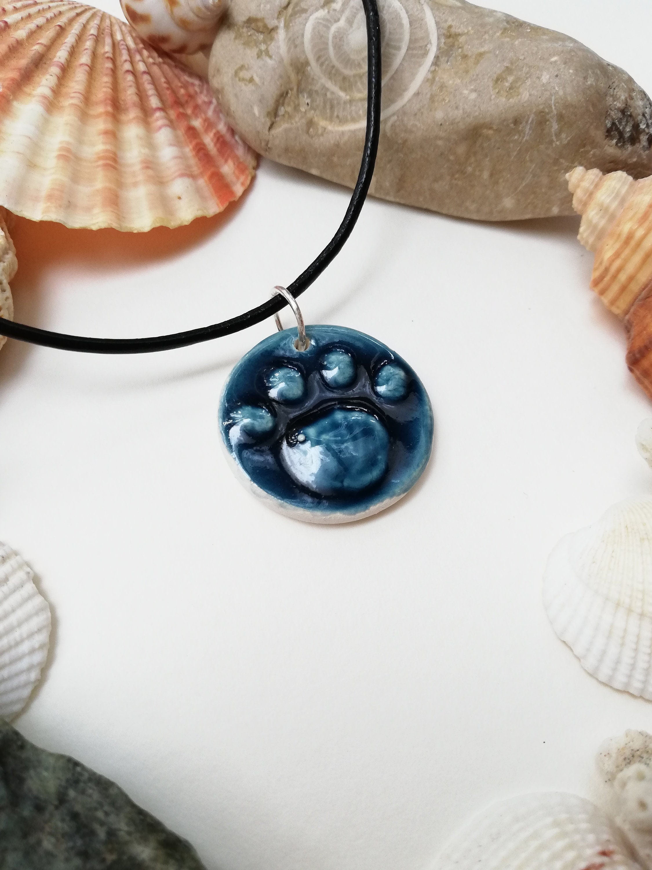 Dog Cat Paw Necklace Ceramic Pendant Pet Paw Pendant Rustic Etsy