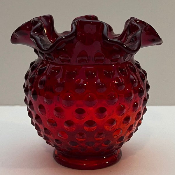 Fenton Hobnail Amberina Vase, fluorescing Cadmium content