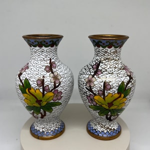 pair of miniature cloisonné vases