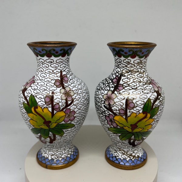 pair of miniature cloisonné vases