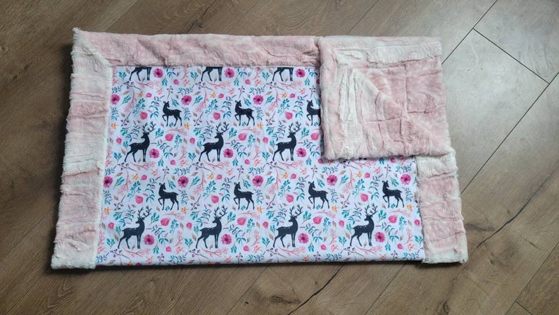 Minky baby blanket girl, girl deer blanket, pink deer quilt, boho deer, antler decor, pink fawn blanket, pink and white, fawn blanket image 2