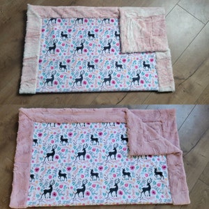 Minky baby blanket girl, girl deer blanket, pink deer quilt, boho deer, antler decor, pink fawn blanket, pink and white, fawn blanket image 1