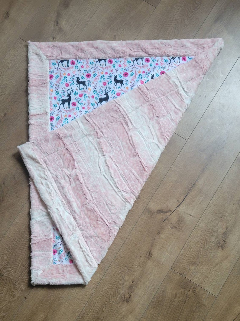 Minky baby blanket girl, girl deer blanket, pink deer quilt, boho deer, antler decor, pink fawn blanket, pink and white, fawn blanket image 5