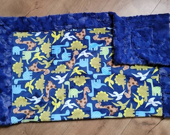 Minky baby blanket boy, navy dinosaur quilt, dino blanket, navy green and brown