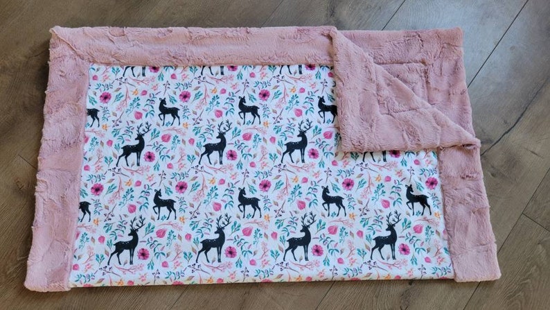 Minky baby blanket girl, girl deer blanket, pink deer quilt, boho deer, antler decor, pink fawn blanket, pink and white, fawn blanket image 6