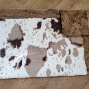 Cow print minky blanket, cow baby blanket, brown and white cow blanket, farm baby blanket, cowboy decor, cowgirl decor