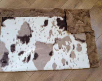 Cow print minky blanket, cow baby blanket, brown and white cow blanket, farm baby blanket, cowboy decor, cowgirl decor