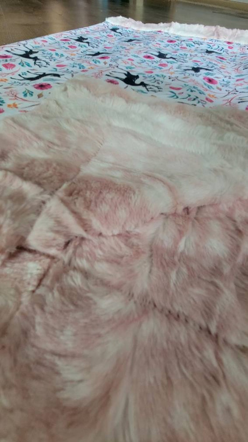 Minky baby blanket girl, girl deer blanket, pink deer quilt, boho deer, antler decor, pink fawn blanket, pink and white, fawn blanket image 3