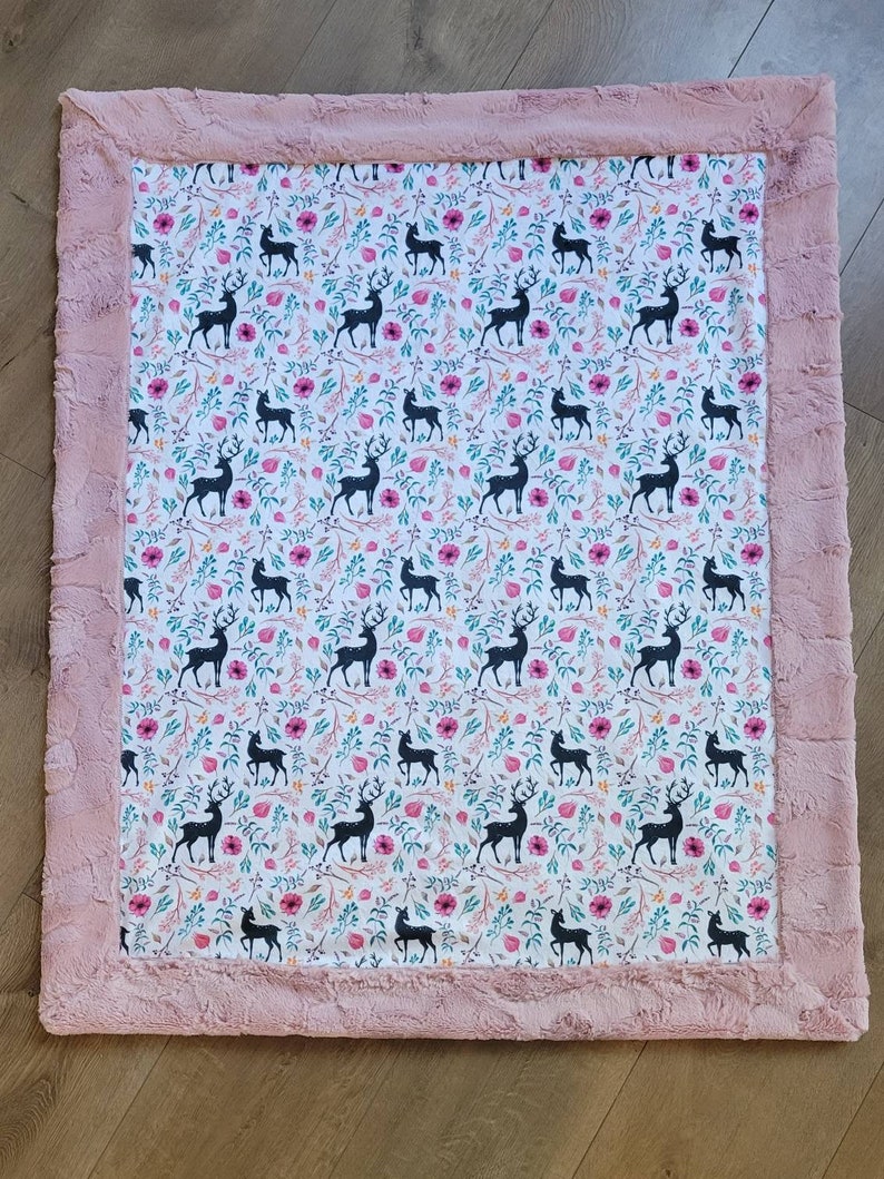 Minky baby blanket girl, girl deer blanket, pink deer quilt, boho deer, antler decor, pink fawn blanket, pink and white, fawn blanket image 8