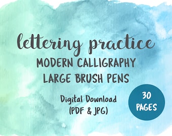 Brush Lettering Workbook for Large Pens (PDF & JPG) | Learn How to Letter | Modern Calligraphy | Digital Download Printable