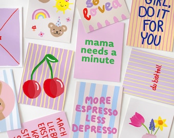 Mix & Match Postkarten Set / Stell dir dein Karten Bundle selbst zusammen (3–20) / Illustration + Spruch Karten / perfektes kleines Geschenk