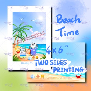 MaoMao & DoDo Beach Time, Sea Surfing, buceo submarino, postal de viaje, impresión Lilac Bunny Art
