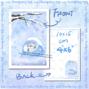MaoMao & DoDo Winter Grüße Postkarte, Schnee süßes Häschen und Schneeflocke, LilacBunny Kunstdruck