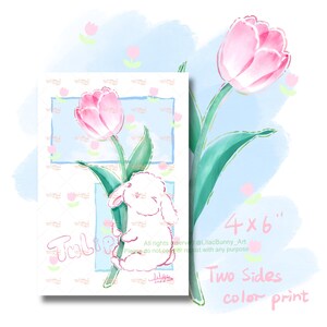 Printemps, tulipe avec lapin, impression d'art LilacBunny, carte postale de voeux Flora