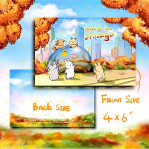 Saluti da Chicago, Illinois, Stagione autunnale, Autunno, The Cloud Gate, Silver Bean, MaoMao & DoDo‘s Travel, Stampa artistica LilacBunny, Saluti